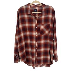 Gap Moana Plaid Flannel Shirt Brown/Orange Size XL NWT